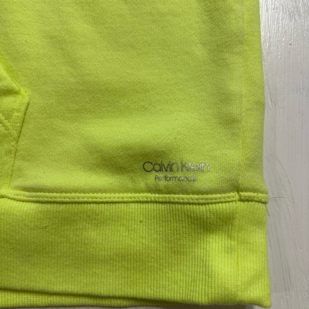 Calvin Klein Performance Hoodie Women’s M Neon Yellow Logo Pullover Sweatshirt - Picture 4 of 7